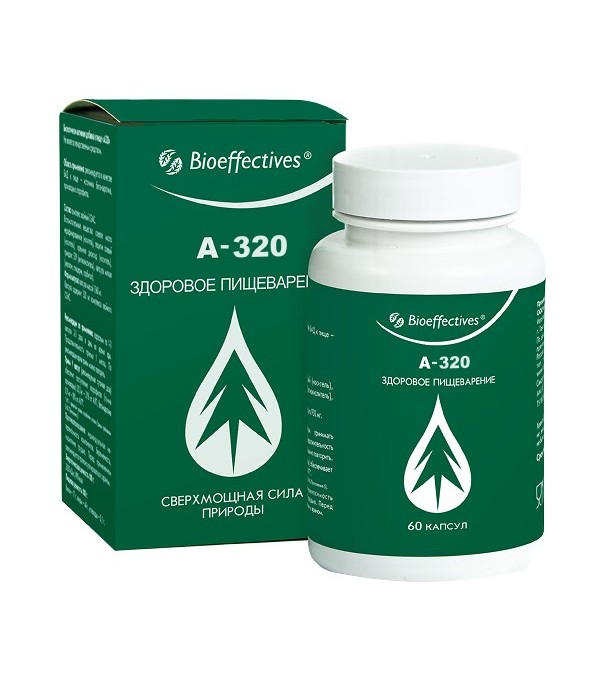 A-320 Bioeffectives food supplement bottle with black softgel capsules