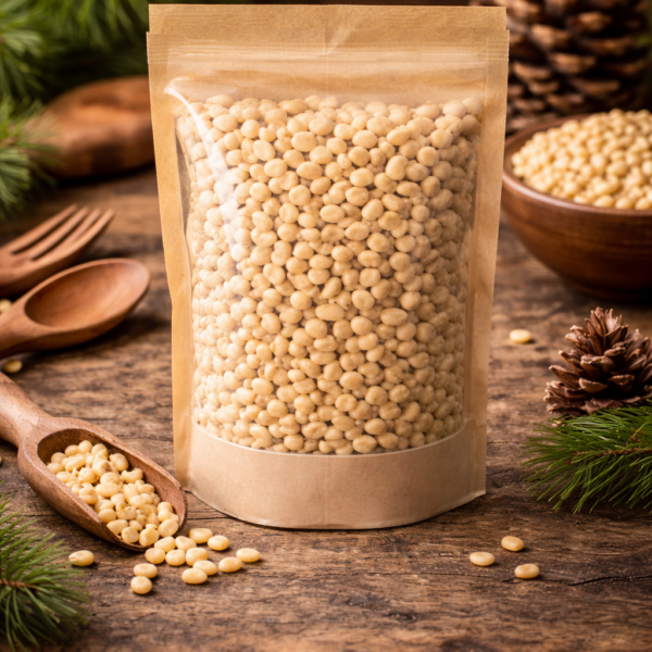 Vacuum-packed Siberian pine nuts in 100g, 200g and 500g sizes