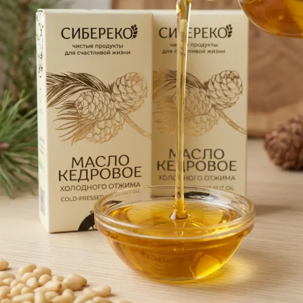 Cold-Pressed Siberian Pine Nut Oil bottle lifestyle shot