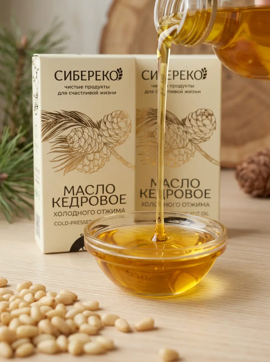 Cold-Pressed Siberian Pine Nut Oil bottle lifestyle shot