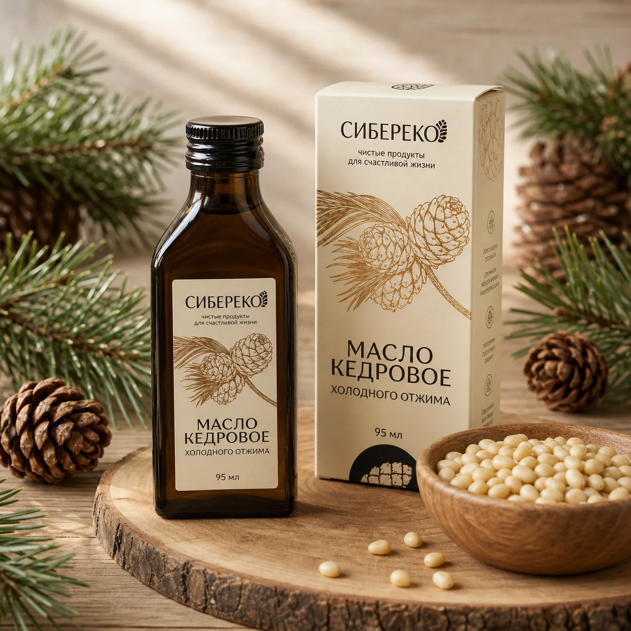 Cold-Pressed Siberian Pine Nut Oil 95 ml with Russian front label