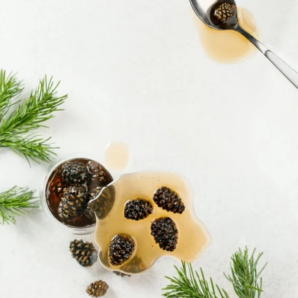 Siberian pine cone jam served with tea and cheese board